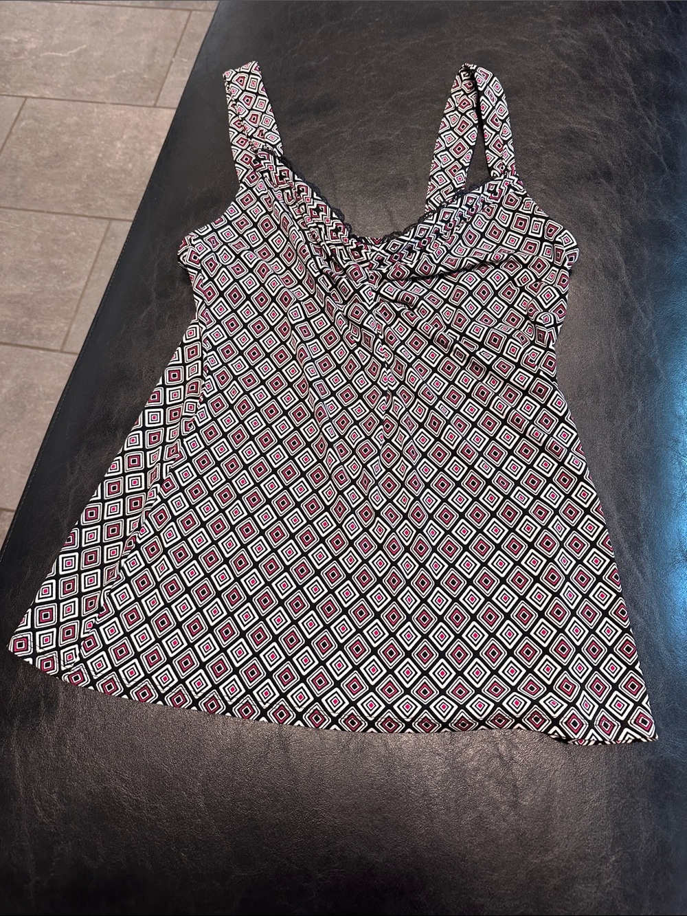 White House Black Market Black, White & Pink Geometric Print Camisole